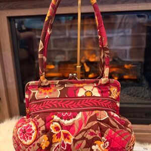 Vera Bradley quilted floral kiss-lock Alice shoulder bag in pink brown and orang